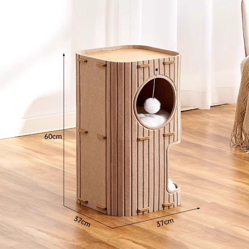 Brown 2-Tier Felt Cat Tree & Scratches-Resistant Hideout - Durable Secure Non-Shedding Cat Condo and Play Tower for Indoor Cats