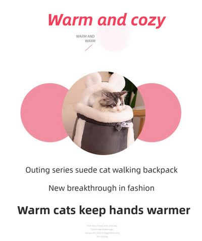 Grey 2-in-1 Ultra-Soft Plush Pet Carrier & Mobile Bed - Portable & Lightweight Cute Rabbit Ear Design Travel Cabin (M 25 x 25 x 20.5CM)