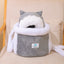 Grey 2-in-1 Ultra-Soft Plush Pet Carrier & Mobile Bed - Portable & Lightweight Cute Cat Ear Design Travel Cabin (L 33 x 25 x 27CM)