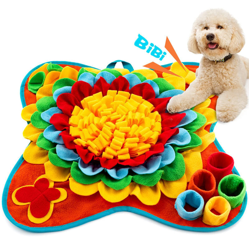 Red 50x50CM Soft Dog Sniffing Mat with Colorful Floral & Bone - Pet Stress Relief & Slow Feeding Mat & Enrichment Blanket