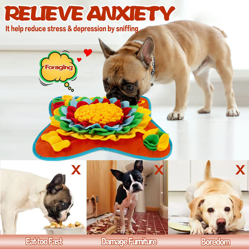 Red 50x50CM Soft Dog Sniffing Mat with Colorful Floral & Bone - Pet Stress Relief & Slow Feeding Mat & Enrichment Blanket