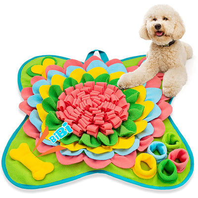 Yellow-Green 50x50CM Soft Dog Sniffing Mat with Colorful Floral & Bone - Pet Stress Relief & Slow Feeding Mat & Enrichment Blanket