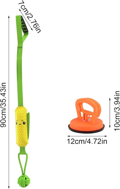 Corn-shaped Tug-of-War Dog Toy with Suction Cup & Chew Rope Knot - Interactive Squeaky Molar Toy for Puppies & Small Dogs