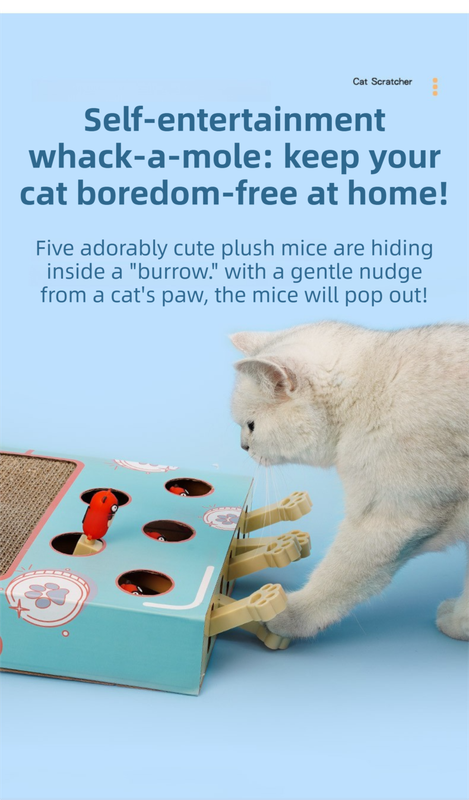 3-in-1 Whack-A-Mole Cat Toy & Scratching Lounge - Spring Swivel Toy, Interactive Puzzle Box and Multi-Functional Cat Scratcher