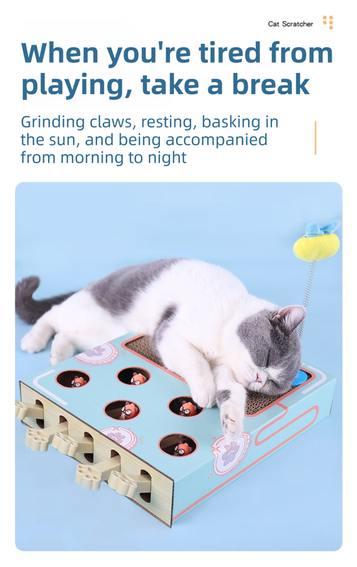 3-in-1 Whack-A-Mole Cat Toy & Scratching Lounge - Spring Swivel Toy, Interactive Puzzle Box and Multi-Functional Cat Scratcher