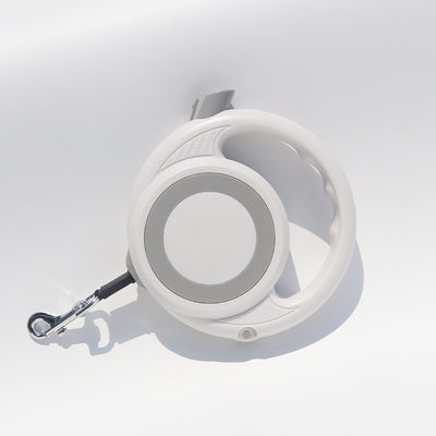 White Heavy Duty Retractable Dog Leash with Ergonomic Wide Handle - Automatic Tangle-Free Extending Lead for Large and Medium Dogs - Carbon Fiber Texture