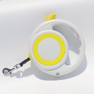 Yellow-white Heavy Duty Retractable Dog Leash with Ergonomic Wide Handle - Automatic Tangle-Free Extending Lead for Large and Medium Dogs - Carbon Fiber Texture