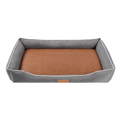 Grey Rectangular Pet Bed with Removable Cooling Mat – Durable 600D Oxford Fabric Dog & Cat Bed, High-Rebound PP Cotton Filling, Non-Slip Base, for Medium to Large Breeds, Includes Free Cooling Pad(Size:S)
