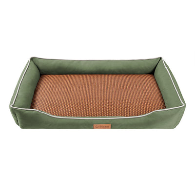 Green Rectangular Pet Bed with Removable Cooling Mat – Durable 600D Oxford Fabric Dog & Cat Bed, High-Rebound PP Cotton Filling, Non-Slip Base, for Medium to Large Breeds, Includes Free Cooling Pad(Size:S)