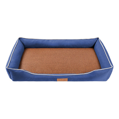 Blue Rectangular Pet Bed with Removable Cooling Mat – Durable 600D Oxford Fabric Dog & Cat Bed, High-Rebound PP Cotton Filling, Non-Slip Base, for Medium to Large Breeds, Includes Free Cooling Pad(Size:S)