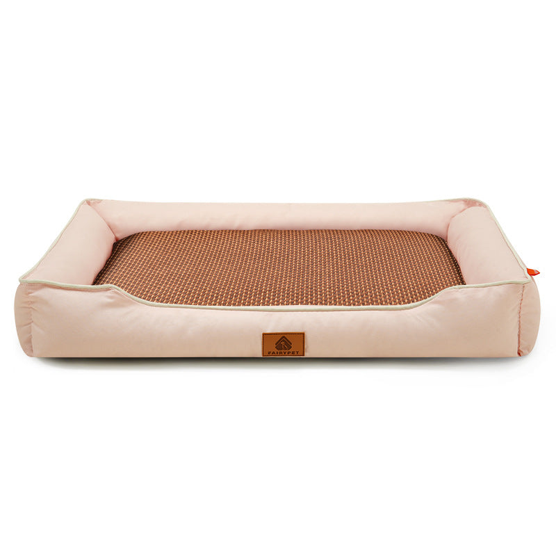 Pink Rectangular Pet Bed with Removable Cooling Mat – Durable 600D Oxford Fabric Dog & Cat Bed, High-Rebound PP Cotton Filling, Non-Slip Base, for Medium to Large Breeds, Includes Free Cooling Pad(Size:M)