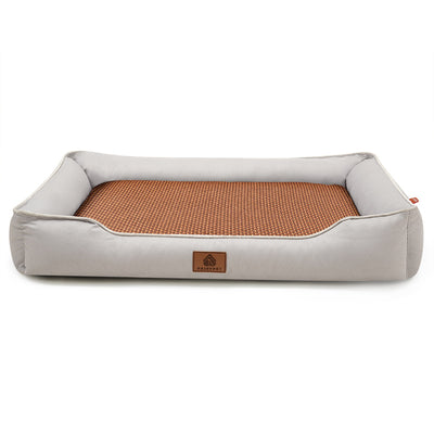 Light grey Rectangular Pet Bed with Removable Cooling Mat – Durable 600D Oxford Fabric Dog & Cat Bed, High-Rebound PP Cotton Filling, Non-Slip Base, for Medium to Large Breeds, Includes Free Cooling Pad(Size:M)