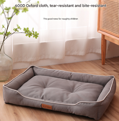 Khaki Rectangular Pet Bed with Removable Cooling Mat – Durable 600D Oxford Fabric Dog & Cat Bed, High-Rebound PP Cotton Filling, Non-Slip Base, for Medium to Large Breeds, Includes Free Cooling Pad(Size:L)