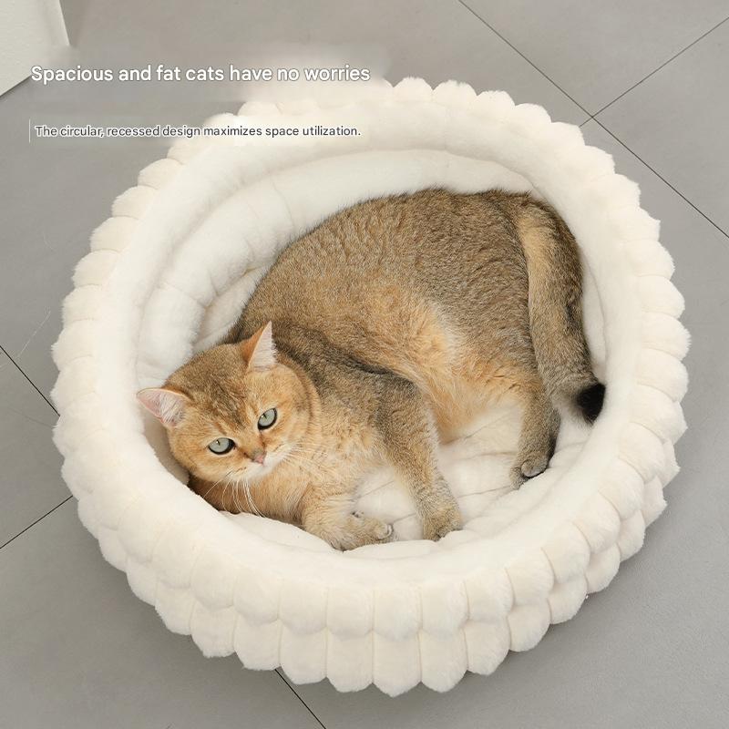 Grey Plush Round Pet Bed with Removable Cushion M Size, Thickened Warm Dog and Cat Nest for Small to Medium Pets, Cozy and Soft Sleeping Space for Home Use