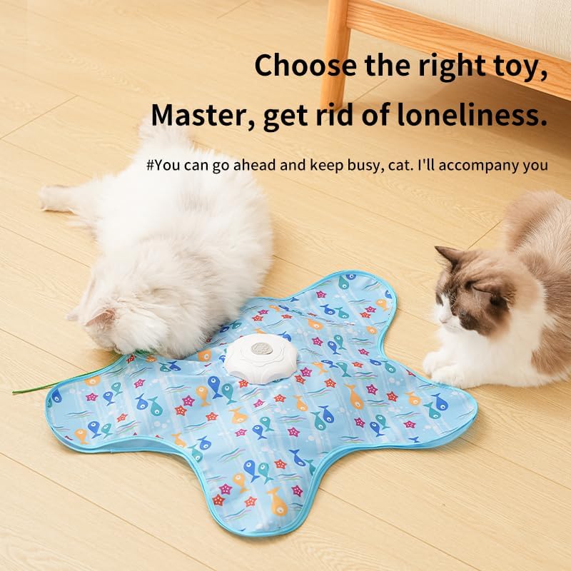 Automatic Cat Hunting Game Mat with 360° Teaser Wand, USB-C Rechargeable Interactive Pet Toy for Indoor Cats, Self-Entertainment Hide-and-Seek Play Mat, Durable Fabric & ABS Construction(Five-pointed fish design)