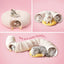 White Cute Foldable Cat Tunnel Bed with Dual-Zipper Detachable & Connectable Design - 2-in-1 Versatile Circular Doughnut Nest & S-Curve Play Center, Easy Fold-Away Storage (85x85x26CM)