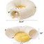 White Cute Foldable Cat Tunnel Bed with Dual-Zipper Detachable & Connectable Design - 2-in-1 Versatile Circular Doughnut Nest & S-Curve Play Center, Easy Fold-Away Storage (85x85x26CM)