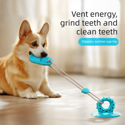 Blue Slipper-Style Dog Toy — Suction Cup Design: Durable, Chew-Resistant Teether for Mental Stimulation, Independent Play, and Energy Expenditure — Pet Dog Chewing Toy