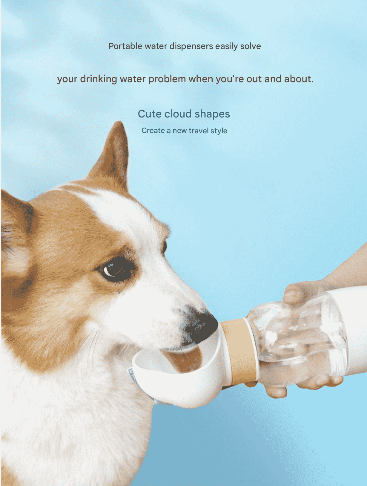 White Portable Dog Water Bottle with Food Container - 2-in-1 Leak-Proof Pet Travel Water Dispenser, Cloud-Shaped Drinking Bowl, Twist-to-Dispense Design, BPA-Free HIPS/PET Material for Walking Hiking Travel