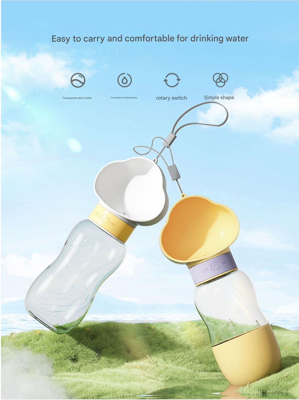 Yellow 650ml Portable Dog Water Bottle  - Leak-Proof Pet Travel Water Dispenser, Cloud-Shaped Drinking Bowl, Twist-to-Dispense Design, BPA-Free HIPS/PET Material for Walking Hiking Travel
