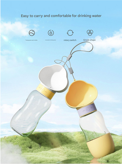 Yellow 650ml Portable Dog Water Bottle  - Leak-Proof Pet Travel Water Dispenser, Cloud-Shaped Drinking Bowl, Twist-to-Dispense Design, BPA-Free HIPS/PET Material for Walking Hiking Travel