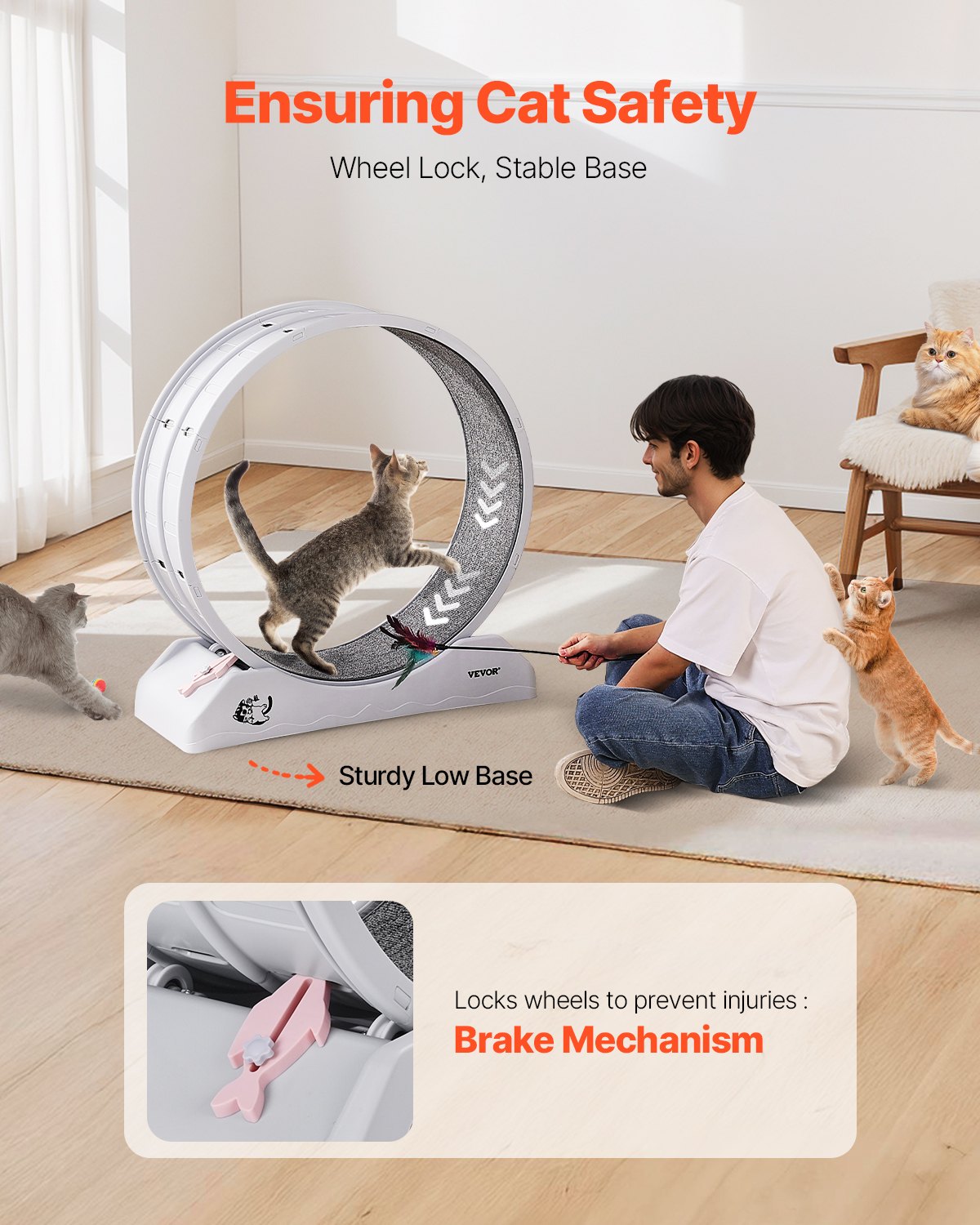 VEVOR Cat Exercise Wheel, 31.5 in, Large Cat Running Wheel with Secure Brake & Carpeted Runway, Quiet Operation Cat Treadmill, Indoor Cats Exerciser Wheel for Pets Weight Loss & Health White