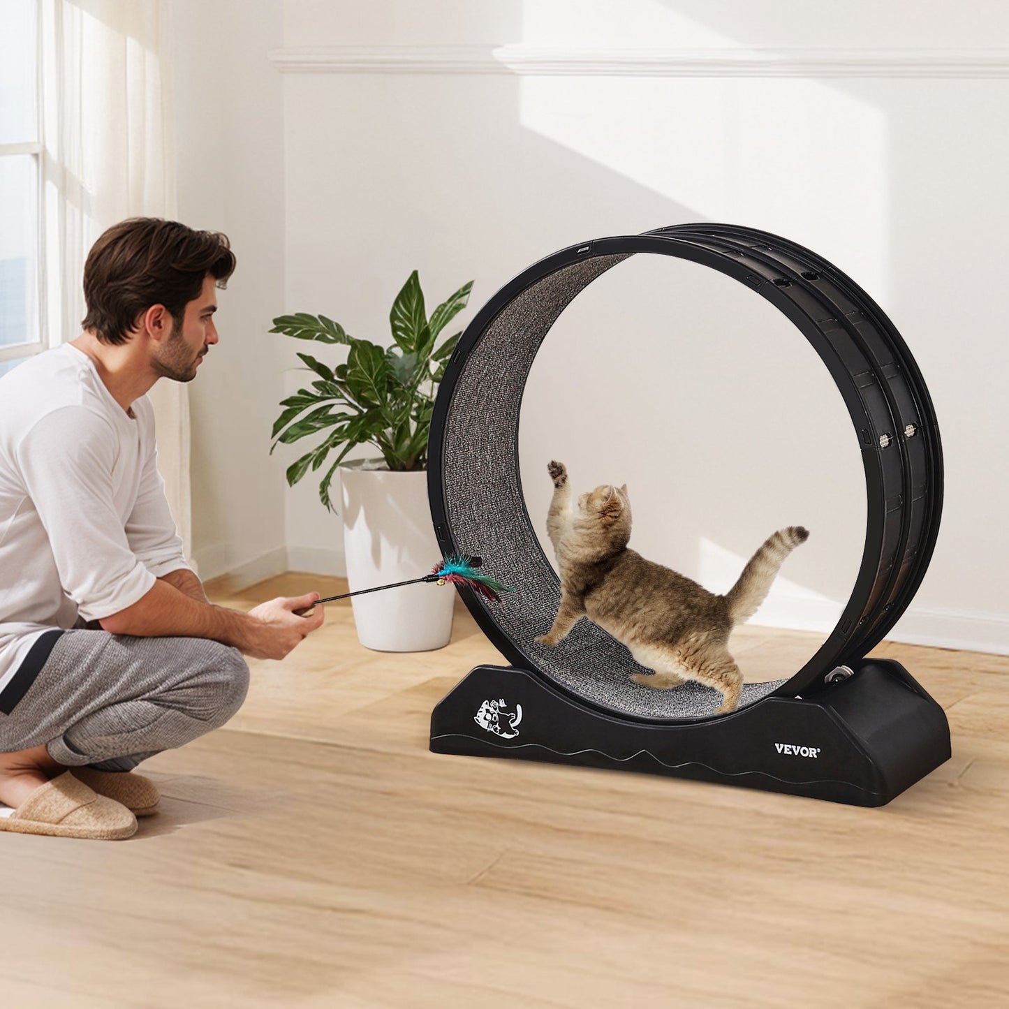 VEVOR Cat Exercise Wheel, 31.5 in, Large Cat Running Wheel with Secure Brake & Carpeted Runway, Quiet Operation Cat Treadmill, Indoor Cats Exerciser Wheel for Pets Weight Loss & Health Black