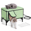 Elevated Heated Cat House, Cuboid Kitty Shelter with Adjustable Temperature and Timer, 900D Oxford Cloth Foldable Cat Shelter with Heated Pad for Winter to Stay Warm and Cozy, Green (Large)