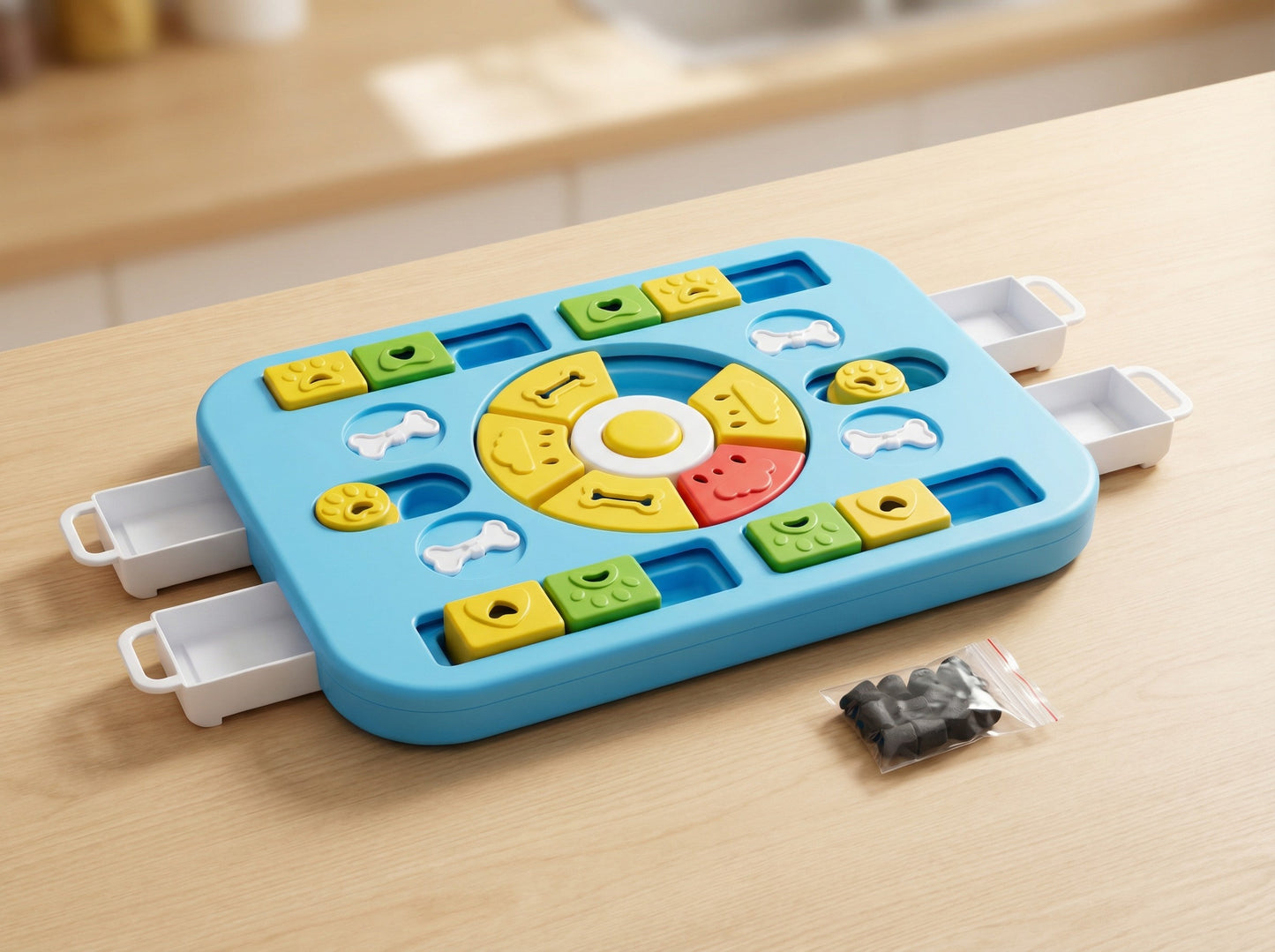 Blue interactive dog puzzle toy slow feeder treat dispenser