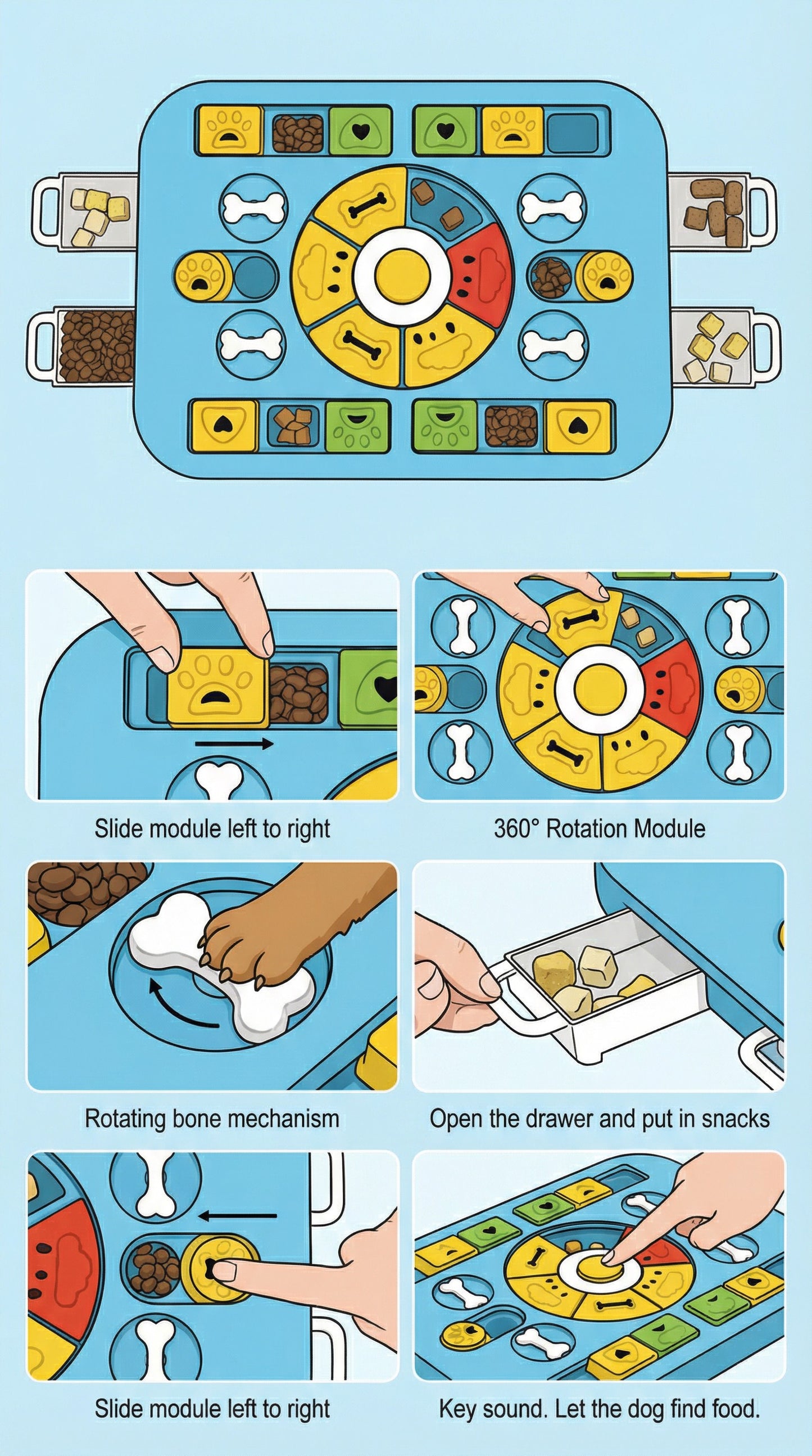 Blue interactive dog puzzle toy slow feeder treat dispenser